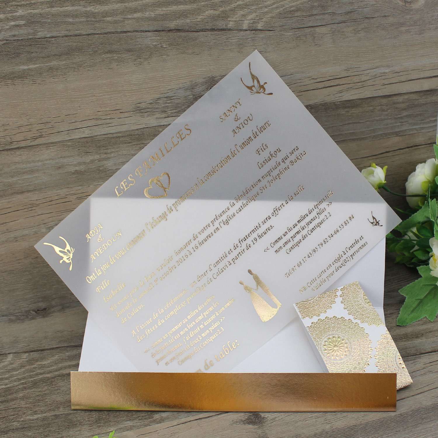 Rectangle Foil Printing Wedding Invitation Vellum Paper Marriage Card Customized 